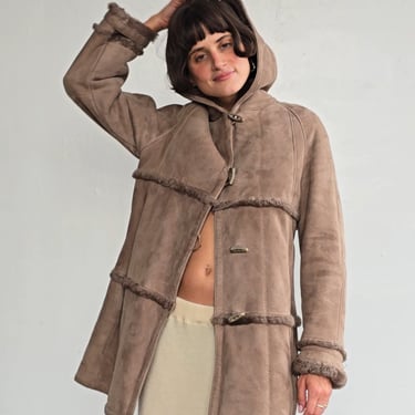 Fawn Soft Quilted Shearling Coat (L)