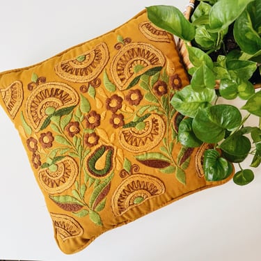 Mustard Crewel Throw Pillow