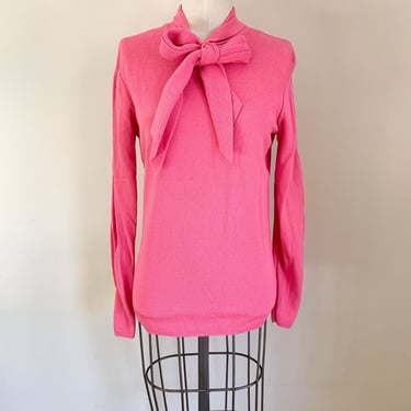 Vintage 1970s Hot Pink Ascot Tie Sweater Top / M 
