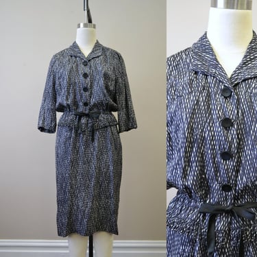 1950s Branell Silk Dress and Fringed Jacket Set 