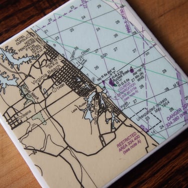 2009 Virginia Beach Map Coaster. Virginia Map. Coastal Virginia Décor. Nautical Chart. US Military Gift. Office Décor. Atlantic Coast Map. 
