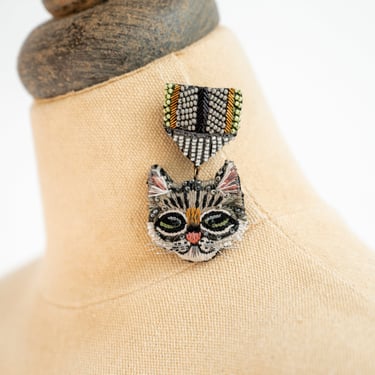 Cat Honor Medal Embroidered Pin