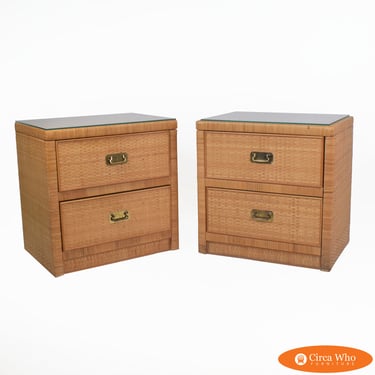 Pair of Wrapped Rattan Nightstands