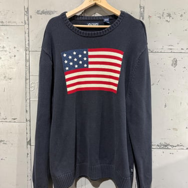 Vintage American Flag Knit Sweater Patriotic Cotton Pullover sweater Chaps ralph Lauren 