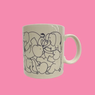 Vintage Elephant Mug Retro 1970s Contemporary Taylor & NG + White Ceramic + Blue Design + Sex Positions + Animal + Adults Only + Kitchen 