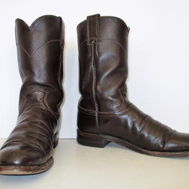 Vintage 1990s Justin Roper Cowboy Boots, Dark Chocolate Brown Leather, Size 7B Men 