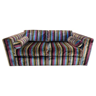 Mid-Century Modern Original Striped Upholstered Loveseat 