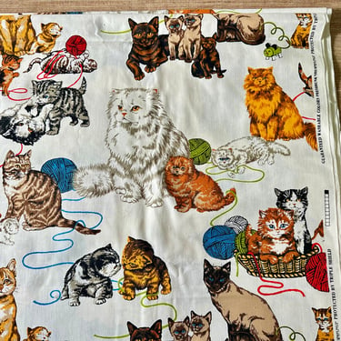 Vintage Cat Kitten Screen Print Decorator Fabric 