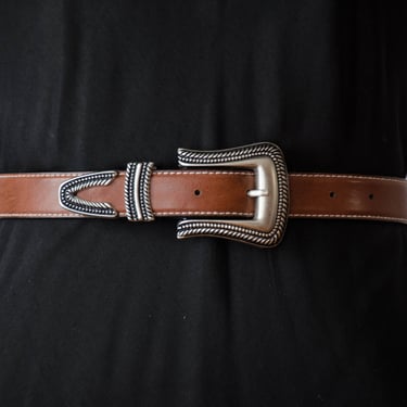 vegan leather belt | 80s 90s vintage brown faux leather statement belt 