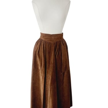 Vintage 70s Midi Skirt in Brown Suede Pia Rucci Large 