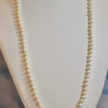 Vintage 24” Single Strand Genuine Japanese Saltwater Pearl Necklace 6-6.5mm 14K Gold Clasp Hand Knotted Gift for Her Stunning Luster 