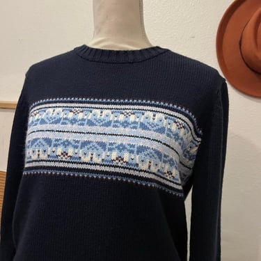 Vintage 90s Blue Knit Cozy Oversized Crewneck Pullover Sweater L 