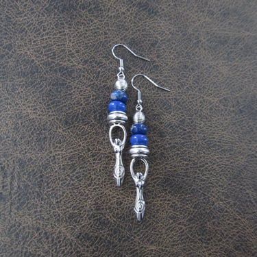Blue stone and silver goddess earrings 