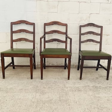 Walnut and Green Traditional Ladder Back Chair