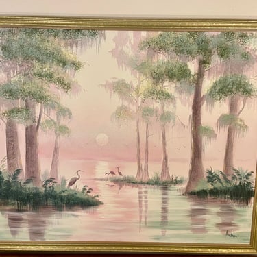 Original Oil Painting- Flamingo- Artist Signature by Andrew 