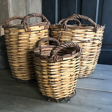 Rustic Farmhouse Basket Set, Nesting Storage Baskets, French Farmhouse, Farm Table, Farmstead, Graduating Set of 3, Damages 