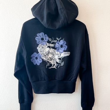 Floral Crow Screen-printed Hoodie