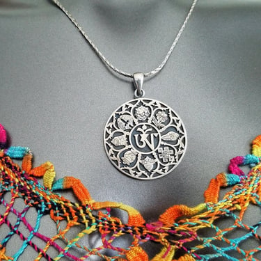 TAXCO Sterling Necklace~Chunky Sterling Medallion~Tribal Statement Necklace Mexico~Sterling Silver 925~19" Sterling chain~JewelsandMetals 