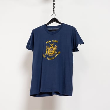 NEW YORK LEGISLATURE Graphic Tee Vintage Navy Gold Short Sleeve Crew Neck Cotton 90's Oversize / Medium 