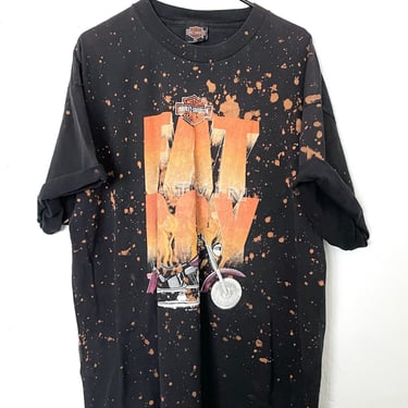 Vintage 90s Bleach Splatter Oversized 'Fat Boy' Motorcycle Design Harley-Davidson Tee 