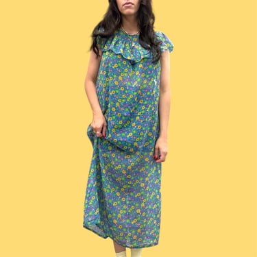 Vintage Dress Retro 1960s Gaymode + Pennys + Size Medium + Cotton + House Dress + Floral Print + Maxi + Sheer + Womens Apparel 