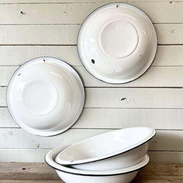 Large White Enamel Bowl Black and White Enamel Bowl | Camping Dishes Outdoor Dishes Metal Bowl Play Dishes Play Bowl | Farmhouse Decor 