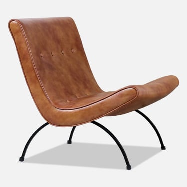 Milo Baughman &quot;Scoop&quot; Iron & Cognac Leather Lounge Chair for Thayer Coggin