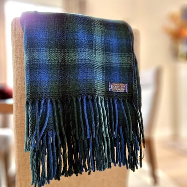 Pendleton Wool Plaid Blanket | 60's Classic Blue Green Shadow Plaid 