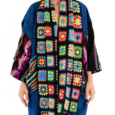 Morphew Collection West African Indigo Cotton Multi Color Crochet Trim Duster 