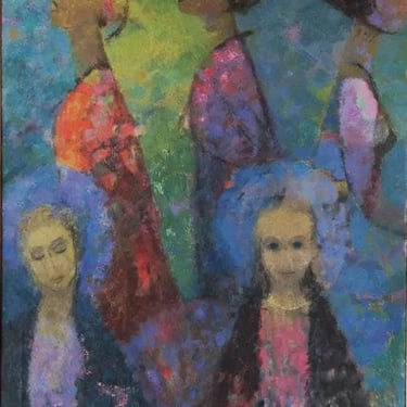 LARGE ATMOSPHERIC OIL PAINTING OF FIVE FIGURES BY MARTIN FRIEDMAN