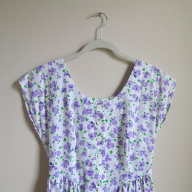 80s Floral Princess Waist Midi Dress M Petite 38 Bust 29 Waist 