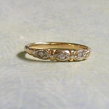 Mid-Century 14K Yellow Gold and Diamond Band, Old Diamond Ring Band, 14K Yellow Gold Ring with Diamonds, Size 4.5 (#4347) 