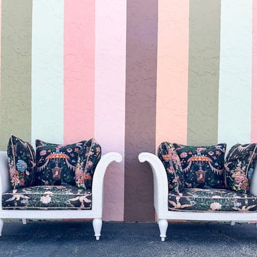 Pair of Oversized Lane Venture Wicker Throne Chairs