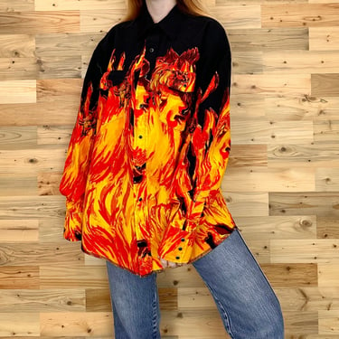 Wrangler Vintage Western Flames and Bulls Rodeo Shirt 