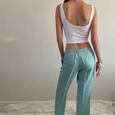 vintage linen drawstring wide leg pants -Seafoam Aqua