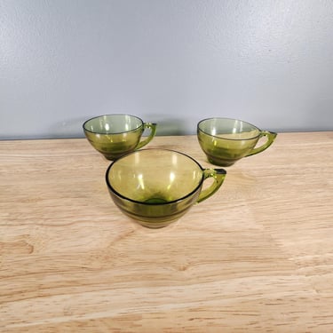 Vintage Green Glass Teacups Set of 3 