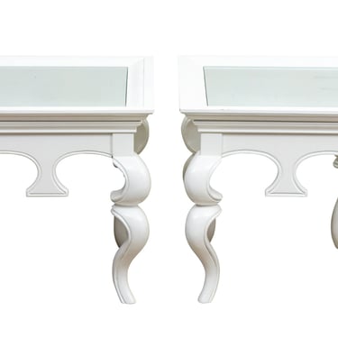 Pair Modern White Lacquered Side Tables