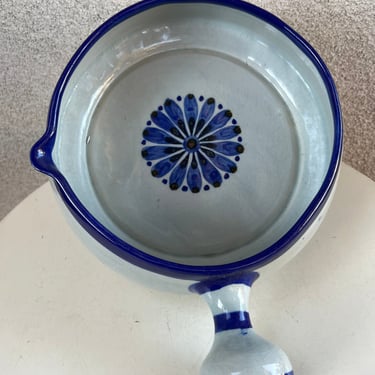 Vintage Ken Edwards large pottery soup bowl with handle blue flower accents size 8.5” x 3.5” 