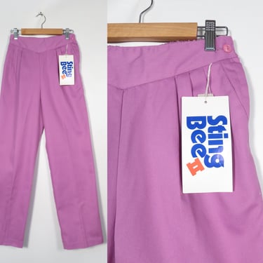 Vintage 70s/80s Deadstock Mauve High Waist Pleat Front Straight Leg Pants Made In USA Size Kids 14 Or Womens XS 