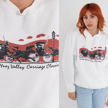 Santa Ynez Valley Sweatshirt 90s Horse Carriage Classic Sweatshirt Graphic Pullover Sweater Retro White Vintage 1990s Medium Large 