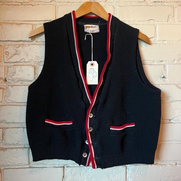 Medium, Vintage 1950s 1960s Black Puritan Sweater Vest, Red 