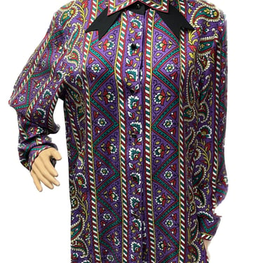 BOB MACKIE Vintage Silk Shirt, Patterned Silk Shirt, Designer Silk Shirt, Wearable Art Shirt, Paisley Print Button Up, 90s Statement Collar 