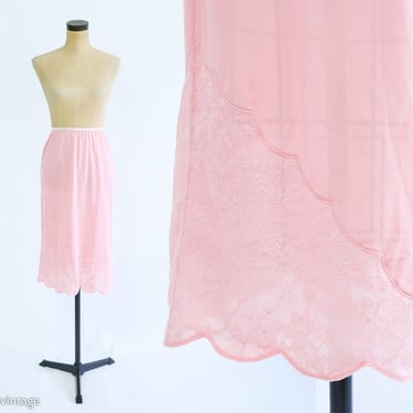 1950s Pink Half Slip | 50s Pink & Lace  Half Slip | Vanity Fair | Small 