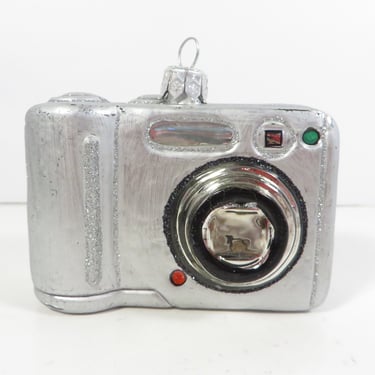 Vintage Christmas Camera Ornament - Figural Glass Camera Ornament 