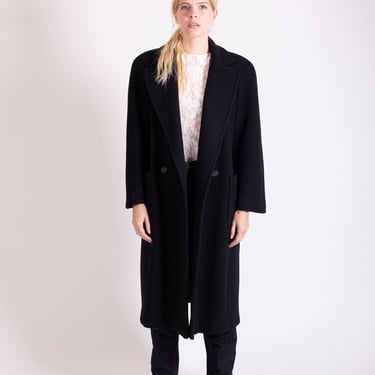 Vintage Bill Blass 1990s Long Wool Overcoat with Big Pockets sz S M Minimalist 90s Longline Blazer Heavy 