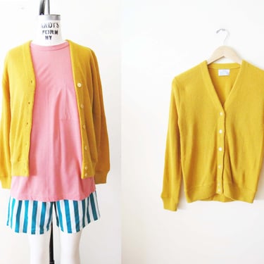 Vintage 60s Mustard Yellow Cardigan XS S - 1960s Grandpa Grunge Cardigan - Unisex Gender Neutral Clothes 