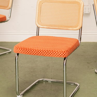 Checkered Rust Chrome Rattan Chair