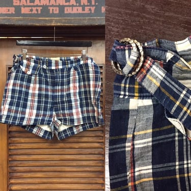 Vintage 1960’s Plaid Shorts with Side Buckles w32, Vintage Shorts, Vintage Prep, Vintage Clothing 
