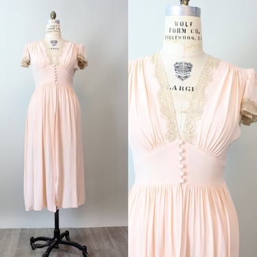 1940s PEACH rayon lace FLUTTER SLEEVE robe nightgown small | new spring 