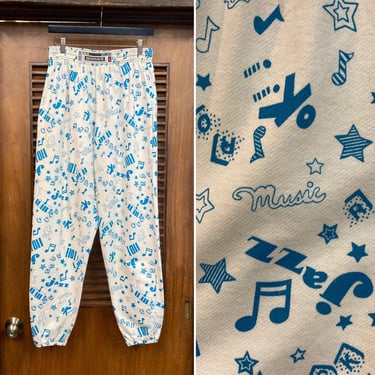 Vintage 1980’s Jazz Music Note Cotton New Wave Pop Art Sweatpants, 80’s Pants, Vintage Joggers, Vintage Pop Art, Vintage Clothing 